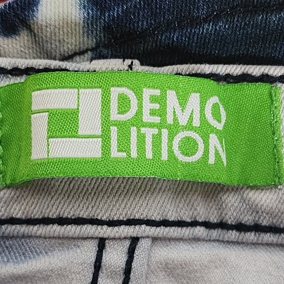 Demolition Acid Wash Tie Dye Pink Blue Yellow Stretch Cotton Denim Shorts Sz 10 - Picture 15 of 16